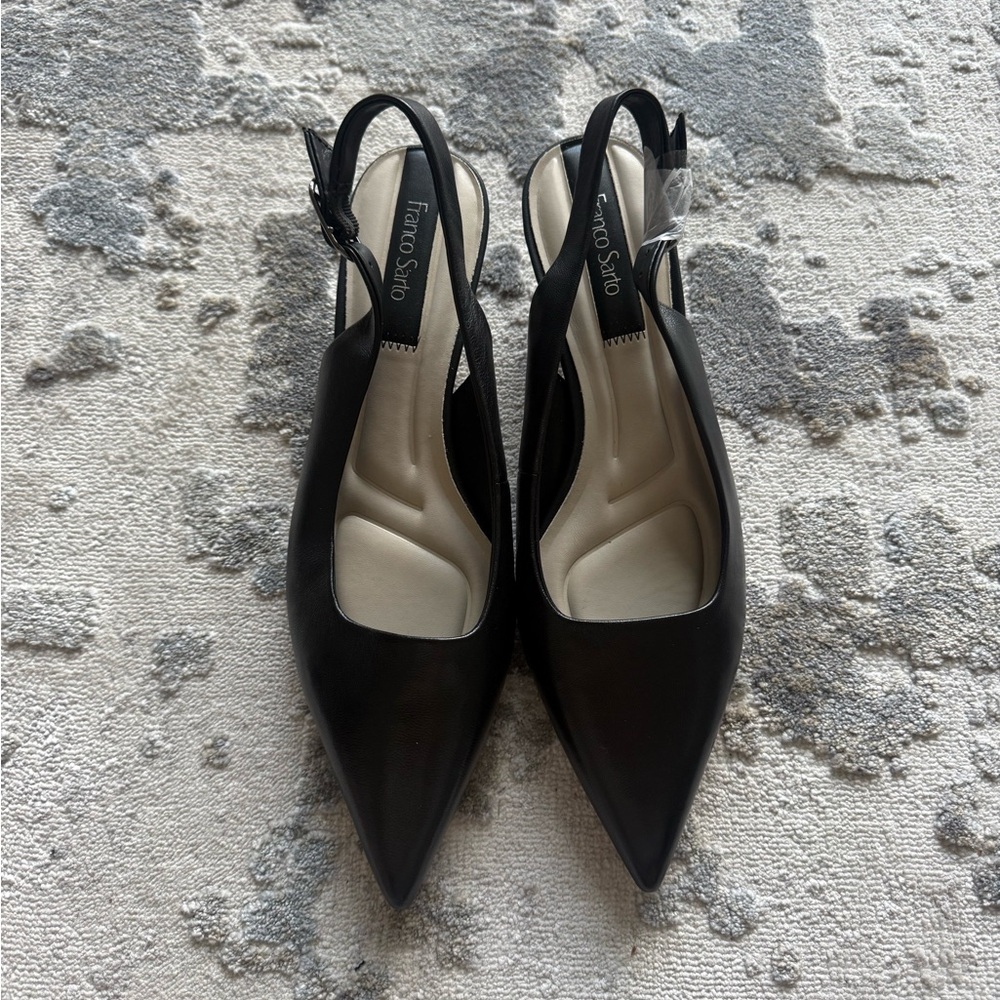 Franco Sarto Black Pointed Toe Slingback Kitten Heels Marlow